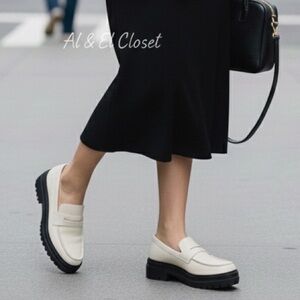 Quince Italian Cow Leather Lug Sole Loafers Bone Ivory Platform Shoes US 10 NIB